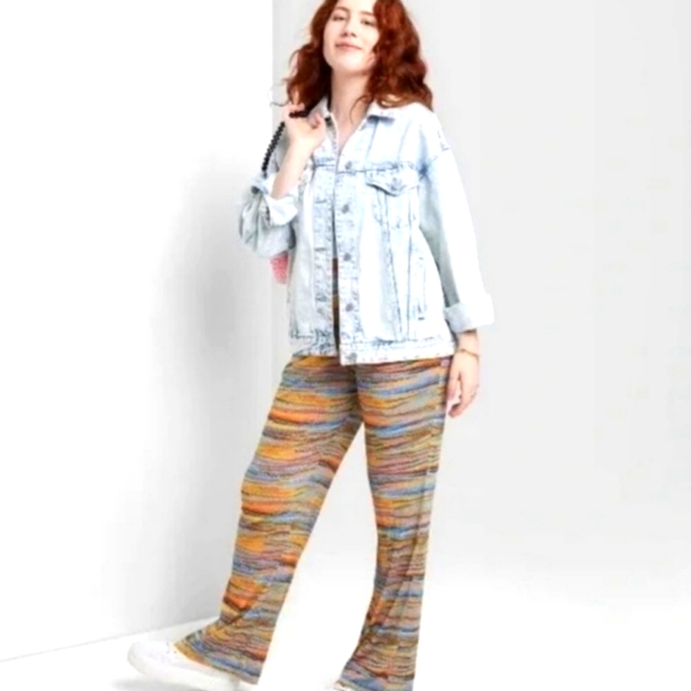NWT Women's Wild Fable Blue Space dye Mesh Flare Pants Size M - Picture 2 of 6